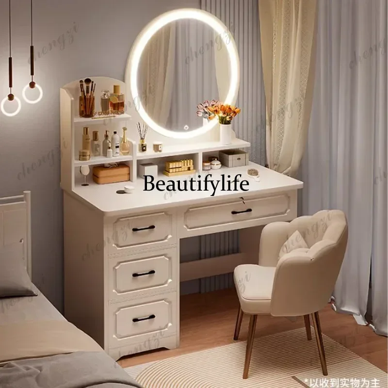 M138 PPP Nordic Handles Girl Dressing Table Bedroom Makeup Minimal Vanity Mirror Dressing Table Bedroom Cheap Texture Tocador Fu