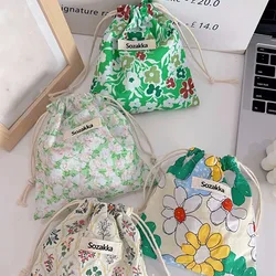 Fabric Floral Drawstring Storage Makeup Pouch Packaging Coin Purse Lipstick Jewelry Organizer Christmas Gift Cosmetic Bag