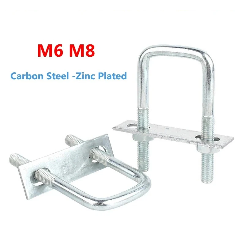 M6 M8 Carbon Steel Zinc Plated Square Bolt Right Angle U Screw U Clamp Nuts Plate Baffles U Bolt Set Length 45mm-300mm