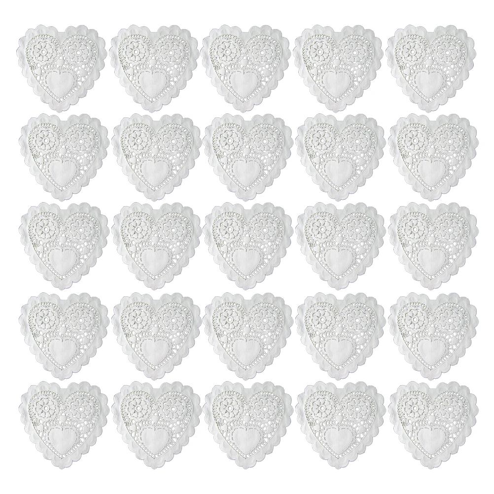 

100 Pcs 5.5 Inch Hollow Love Heart Placemats Oil Proof Floral Paper Doilies Cake Baking Paper Mats Wedding Tableware Decoration