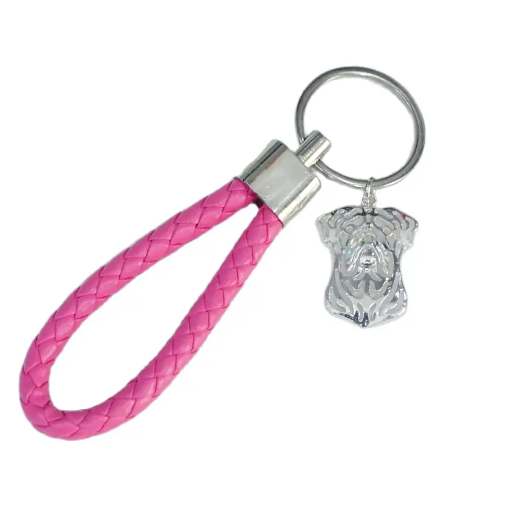 Women‘s Jewelry Bull Mastiff Dog Pet Key Chains Alloy Dog Pet Charm Leather Cord Pendant Key Rings Birthday Gift