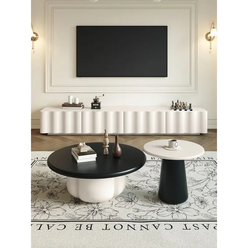 

French retro TV cabinet coffee table combination cream style small apartment