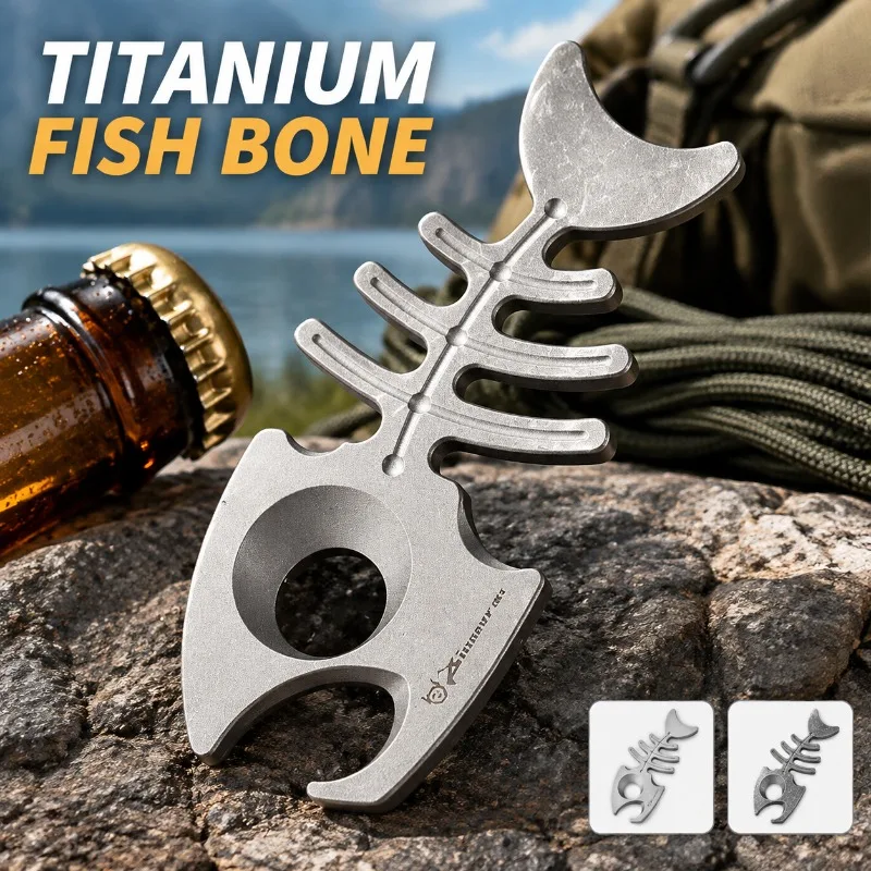 Multifunctional Titanium Alloy Fish Bone Bottle Opener, Portable EDC Keychain Pendant, Mini Outdoor Survival Multi Tool