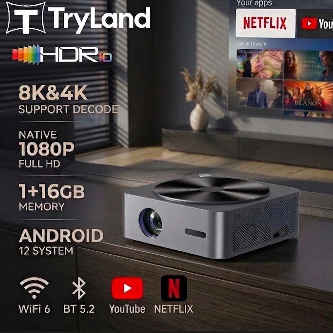 1080P Native Projektor 2800 ANSI 4K Unterstützung Android 12 WiFi 6 Bluetooth-Lautsprecher Schiebeobjektivabdeckung Autofokus Keystone Home Theater