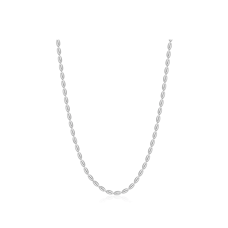 New 925 Sterling Silver Choker Olive Rice Ball Chain Necklace Gold  Shiny Prime Chain Gift For Girl Fine Accessories NK155