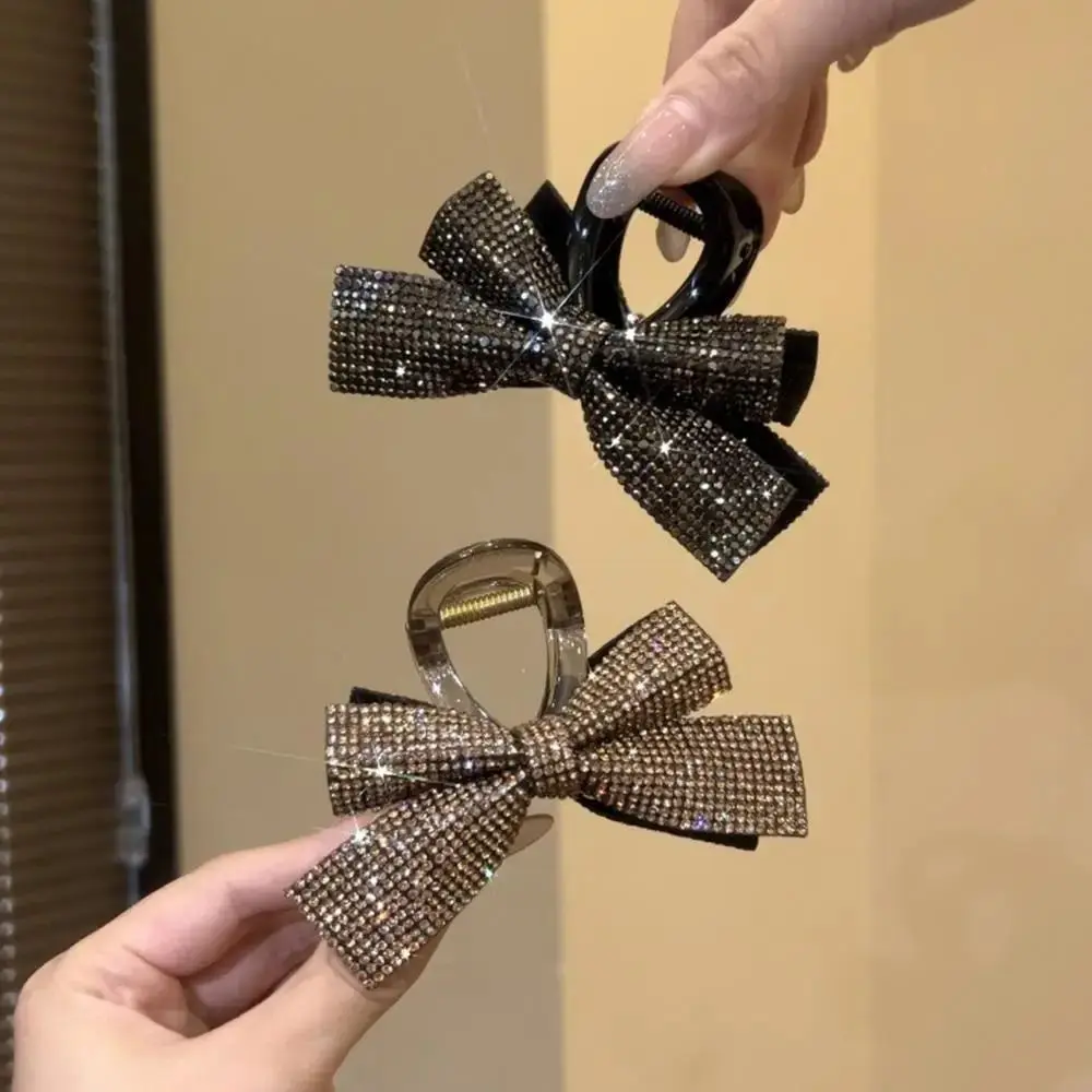 Fashion Full Diamond Bow Hair Clip Simple Romantic High Ponytail Clip Elegant Shark Clip Daily Wear