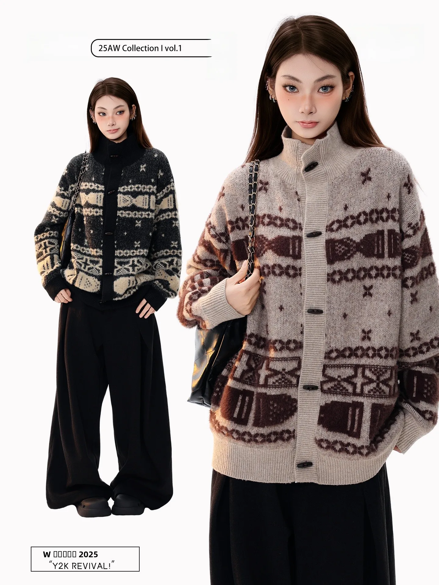 

Свитер PBB в американском ретро-стиле с узором Fair Isle на молнии, теплый, для зимы, вязаный, для молодых женщин, повседневный, свободного кроя