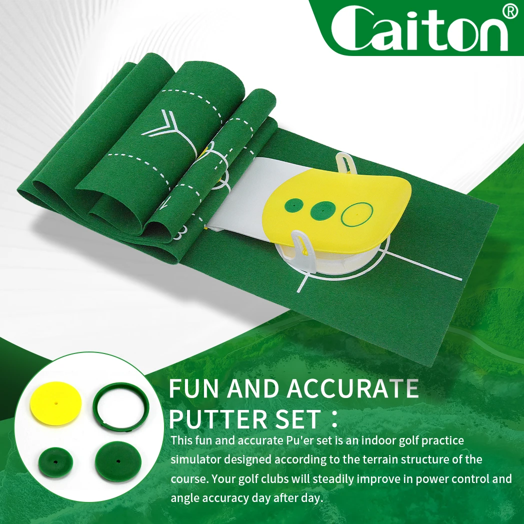 Caiton Golf Putting Mat: Portable Foldable Design, 6 Adjustable Slopes, Realistic Indoor Green with Auto Ball Return