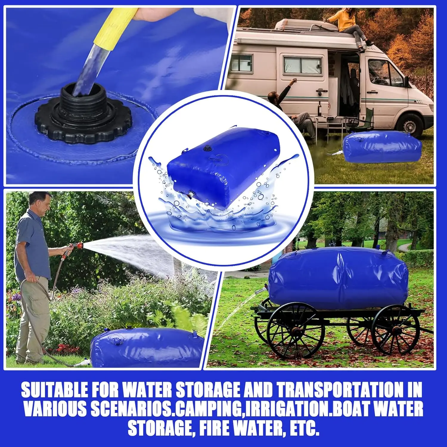 The foldable design of the 65-gallon/240L water storage bag is suitable for outdoor and portable garden irrigation.