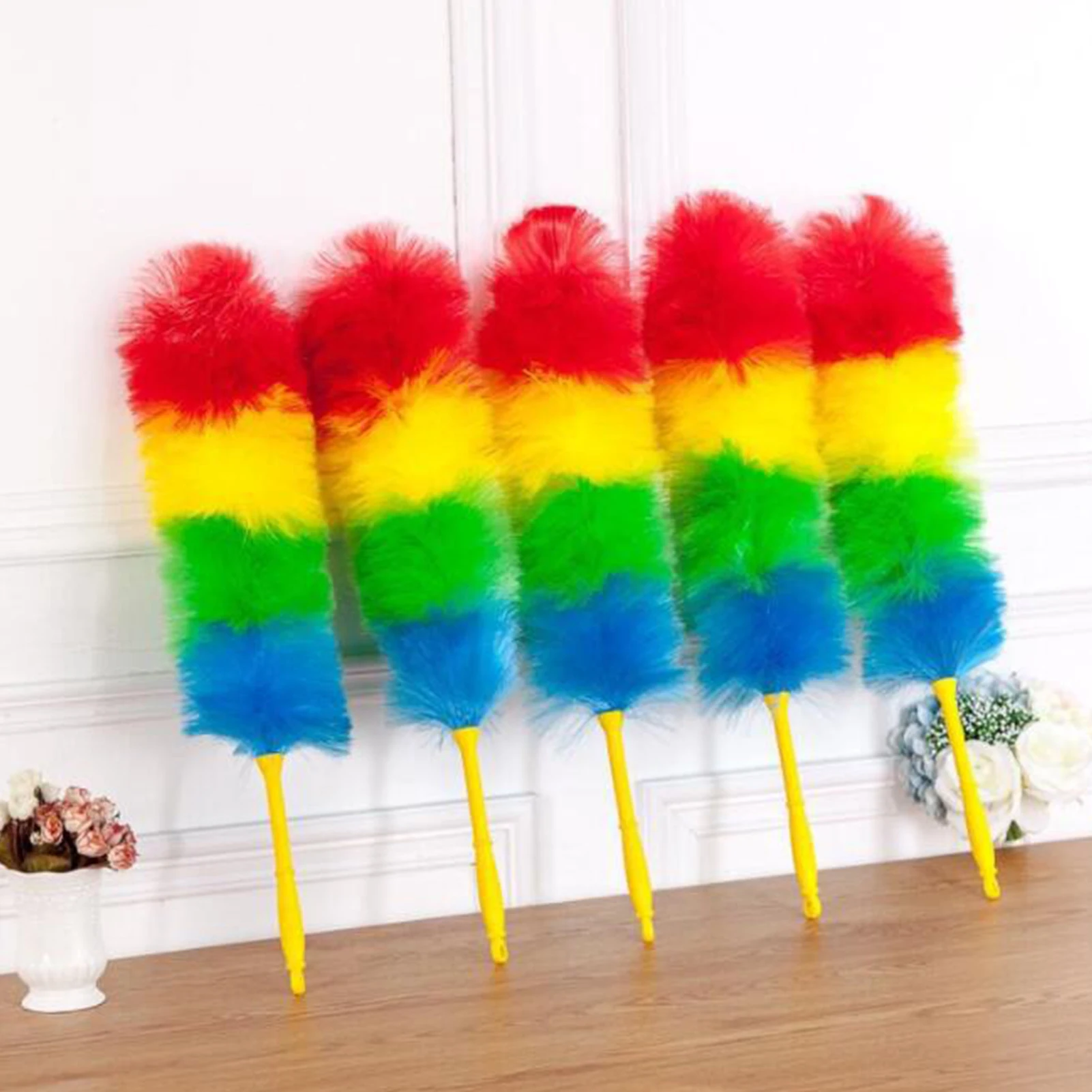 Rainbow Color Feather Duster Bendable Plastic Handle Dusting Tool for Home Cleaning Anti Static Duster