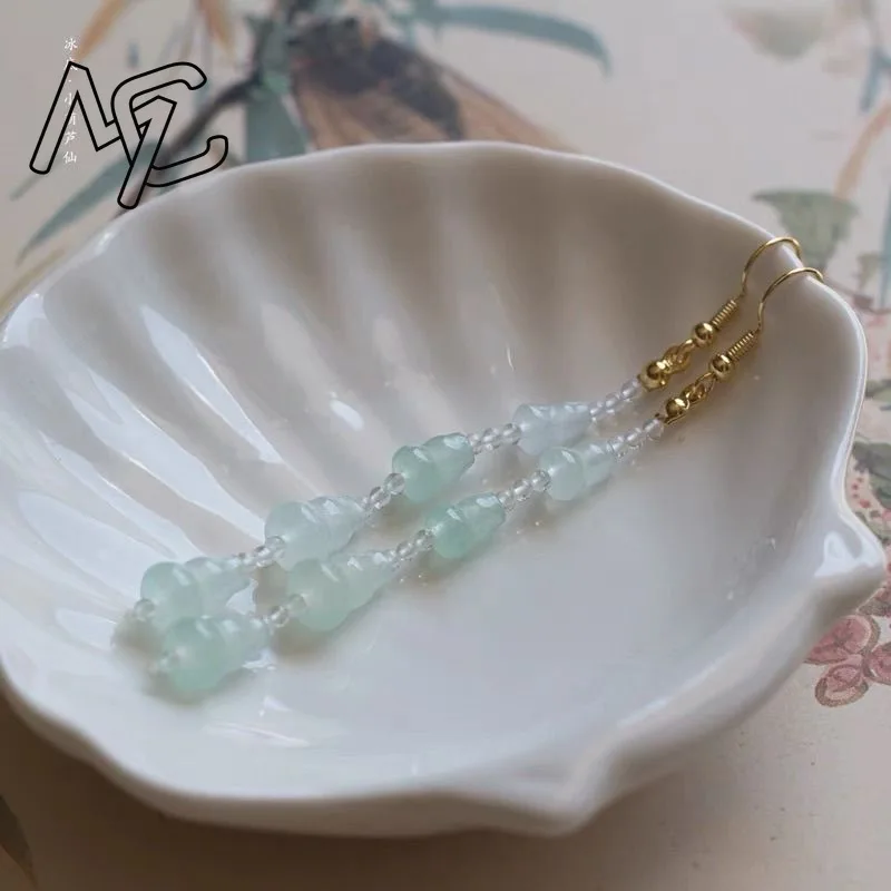 925 Silver Jade Green Jade Gourd Beads DIY Earrings Pendant Charm Jewellery Fashion Accessories Woman Luck Amulet Gifts