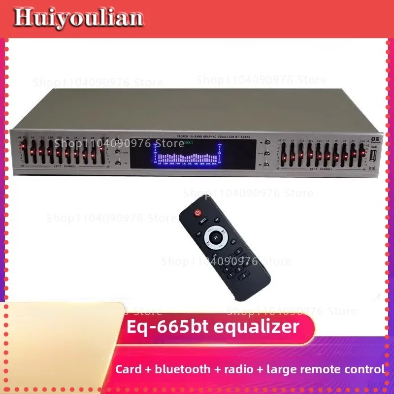 EQ-898BT EQ-665BT HIFI Digital HD Stereo Preamplifier Equalizer Built-In USB Bluetooth Home Stage Equalizer Dual 10 Segments220V