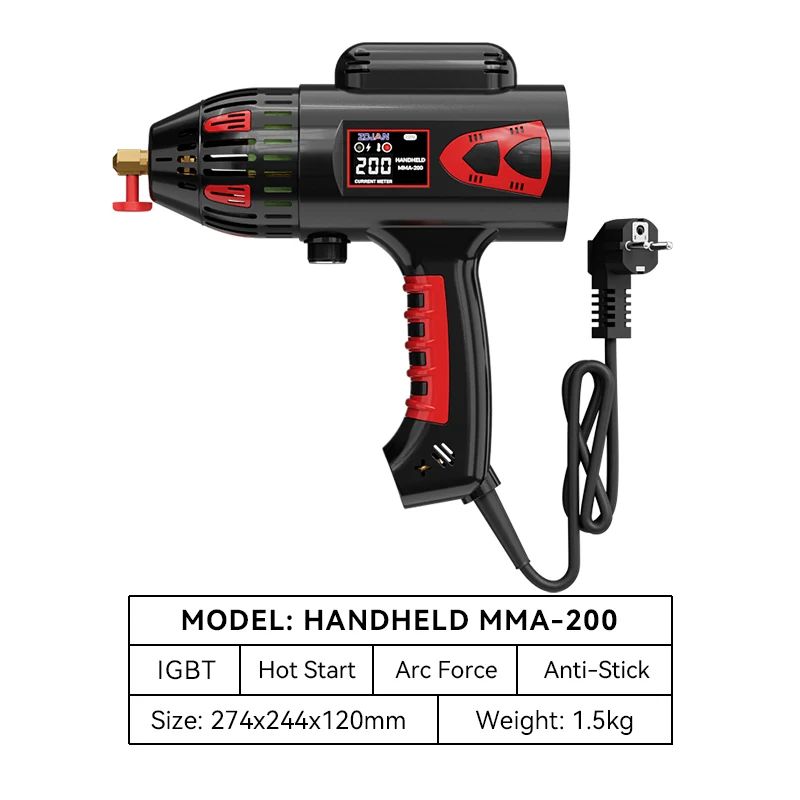 New Digital IGBT Anti-Stick MMA-200 4.8KW 220V 120A Arc Welding Machine Handheld 60% Duty Cycle