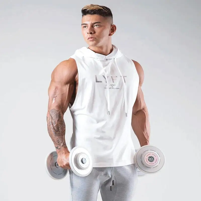 Gym Fitness Hooded Tank tops Men Fashion Casual Cotton Sport Vest Summer Sleeveless Hoodie Male Running Workout Sportswear