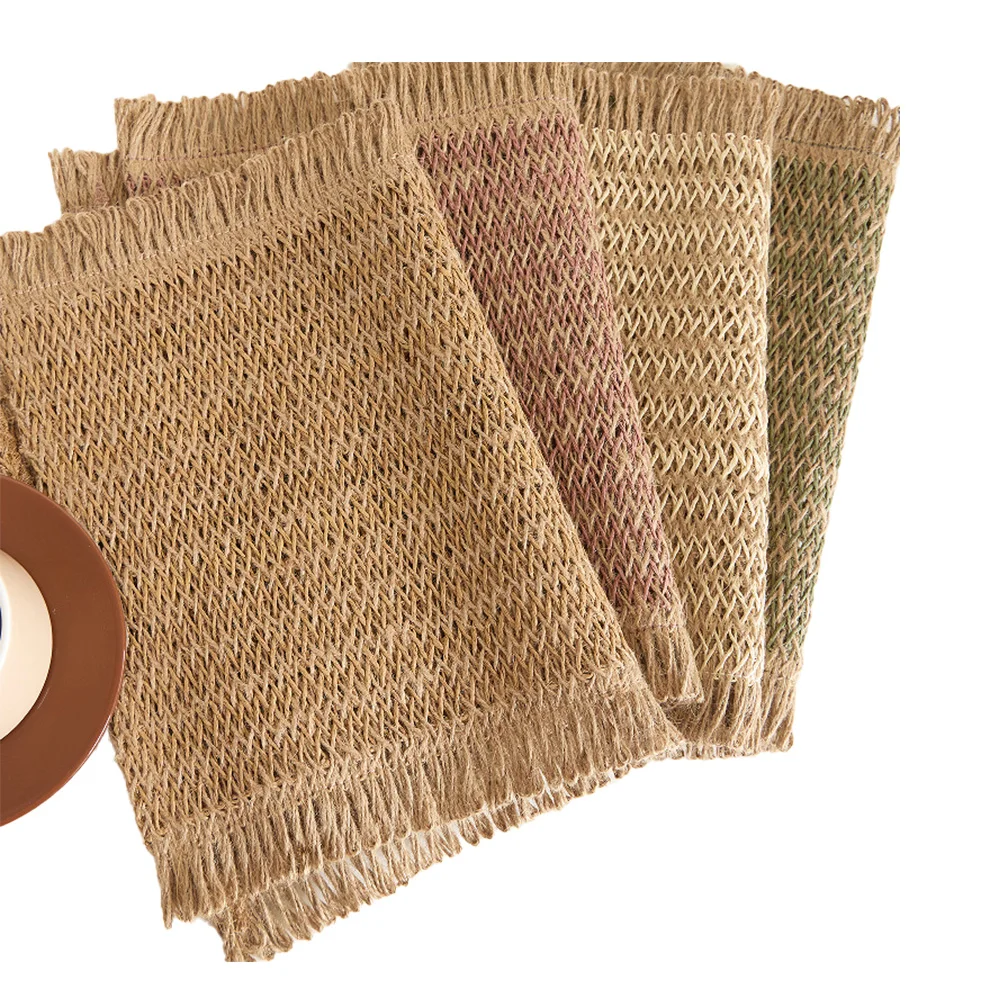 4pcs Hand Woven Placemats Boho Tassel Paper Mats Heat Resistant Non Slip Table Decor for Kitchen Dining Beach Party