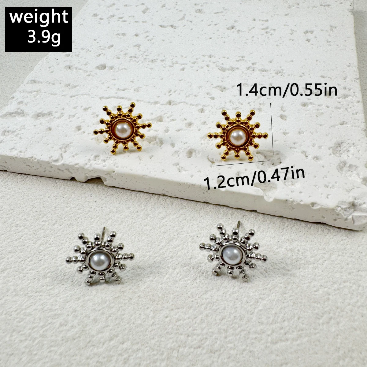 Tocona Classic Stainless Steel Sun Simulated Pearl Earrings Commuting Versatile Jewelry Women's Daily Vacation Accessories