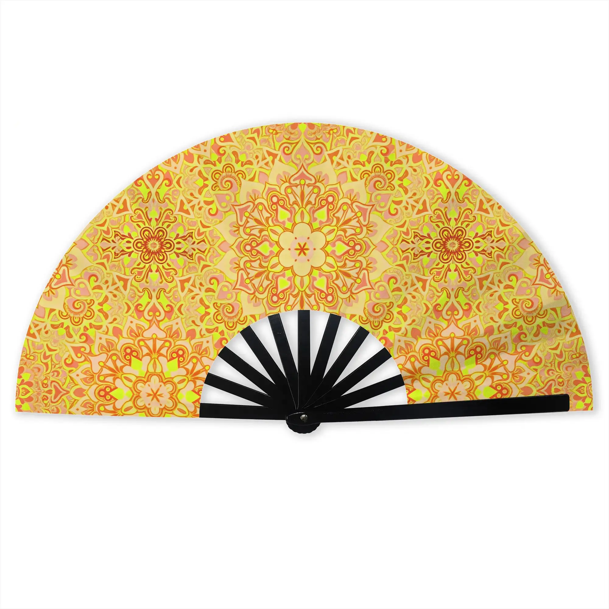 Bohemian style Mandala  Stylish Hand Fan Women Kaleidoscope Design Printed Polyester Fan  Aesthetic For Wedding Party Gift