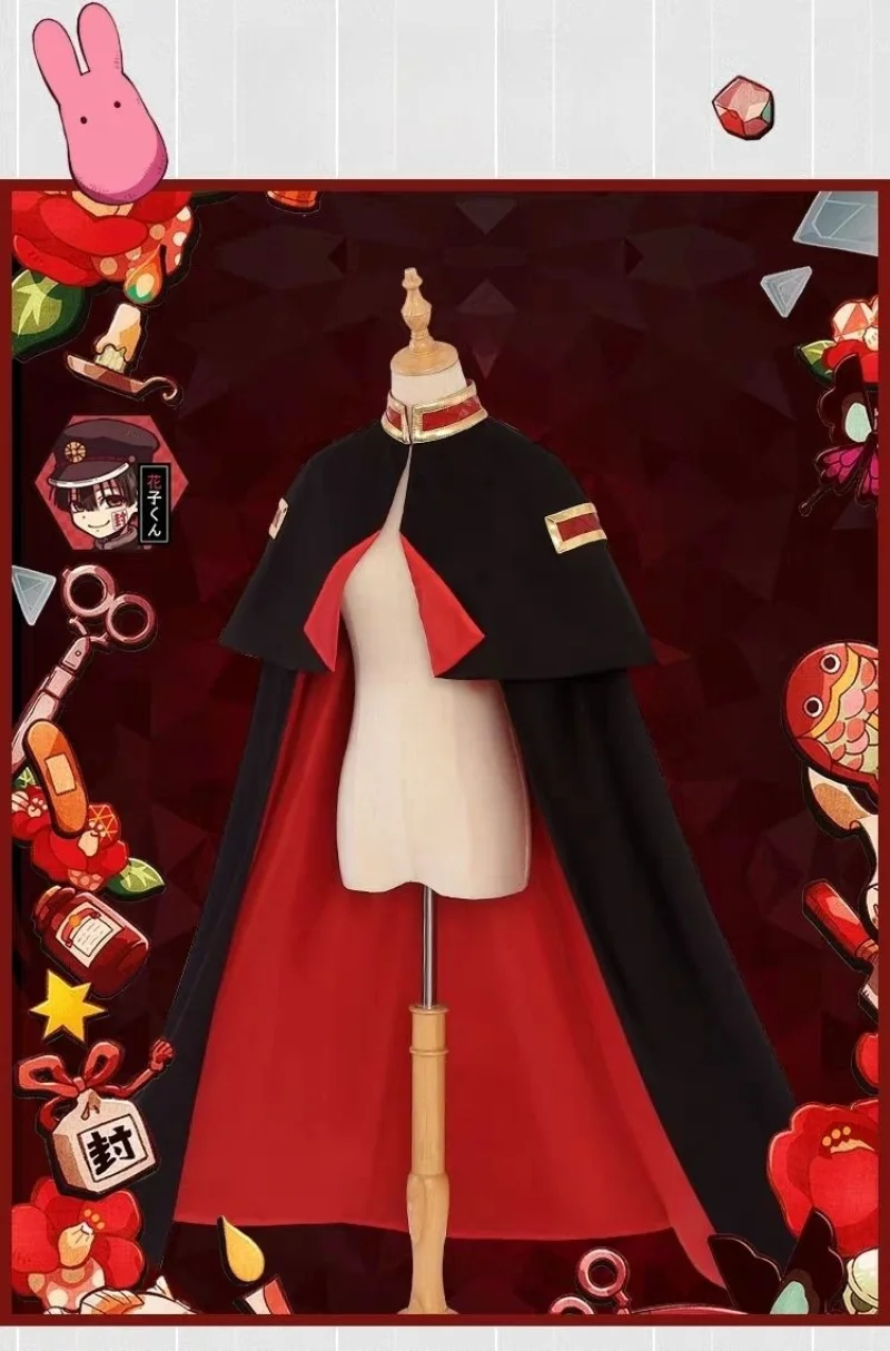 Hanako Cosplay Kostüm Anime Toilet-Bound Hanako-Kun Cos Kleidung Cooles Outfit Uniform Hut Schwarzer Perückenumhang für Karnevalsparty – Detail 6