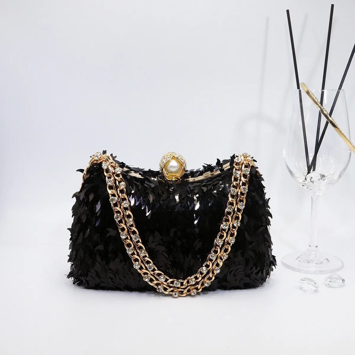 

Light luxury sequined handbag bag women's shoulder messenger dinner bag chain bag