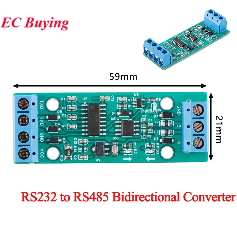 2Pcs/1pc RS232 to RS485 Bidirectional Converter RS-232 Turn RS-485 Level Communication Protocol Serial Port Conversion Module