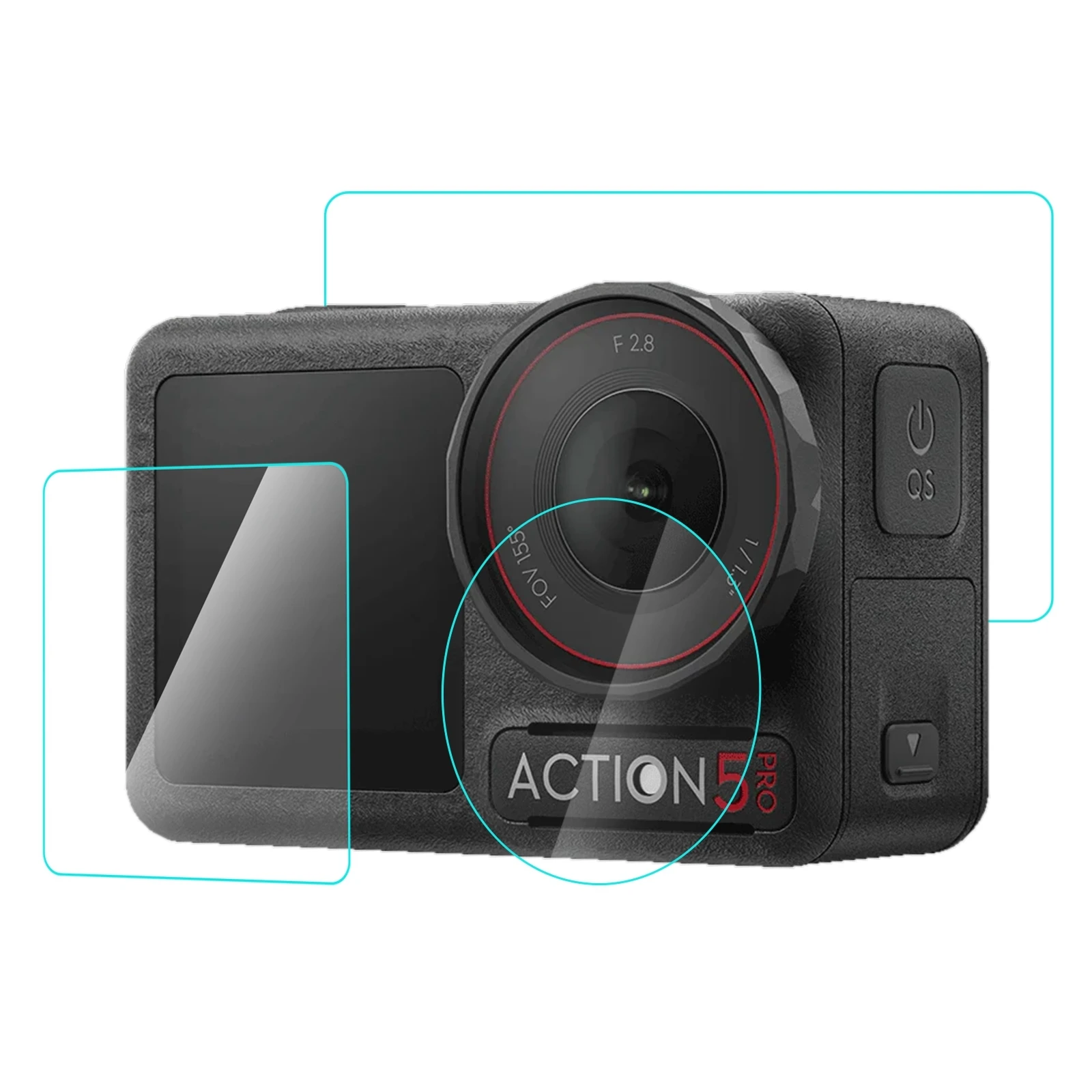 PULUZ for DJI Osmo Action 5 Pro 3-in-1 Lens Front and Back Screen Tempered Glass Explosion-proof Film Screen Protector