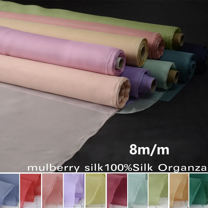 100% Mulberry Silk Organza, Width 138cm, Thickness 8m/m, Solid Color Pure Silk Fabric for Wedding DIY Sewing By The Meter