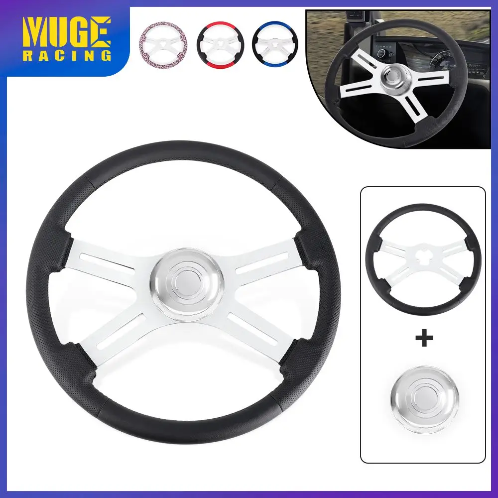 

MUGE-18" Truck Steering Wheel 4-Spoke Microfiber Leather Truck Steering Wheel For Kenworth Peterbilt Volvo Freightliner STW072