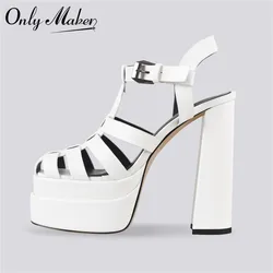 Onlymaker Women White Platform Sandals Chunky High Heel Hollow Out Strappy Peep Toe Party Fashion Summer Sandals