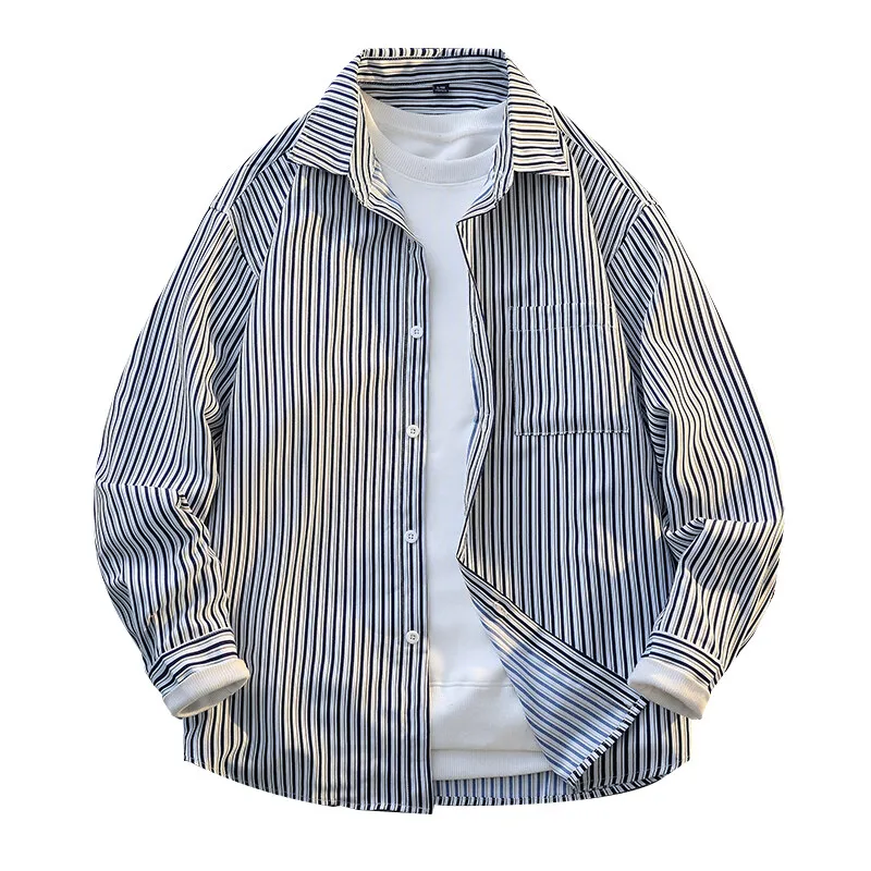 2025 spring/summer high-quality men's American workwear striped casual printed men's shirt pure cotton shirt