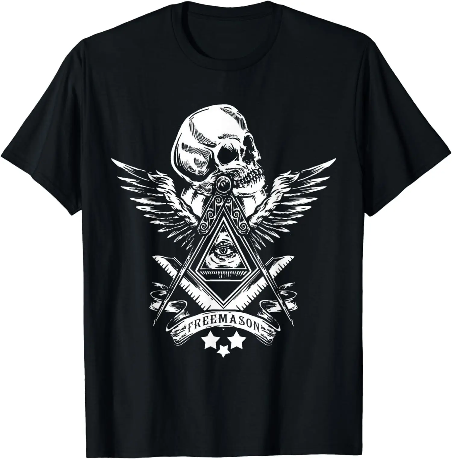 Freemason Compass Square All-seeing Eye Wings Skull Masonic T-Shirt 100% Cotton O-Neck Summer Short Sleeve Casual Mens T-shirt