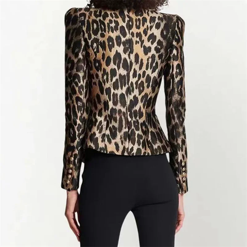 Women jacket 2024 Summer Leopard Print Women coat Korean fashion double breasted slim outerwears High quality long sleeved top