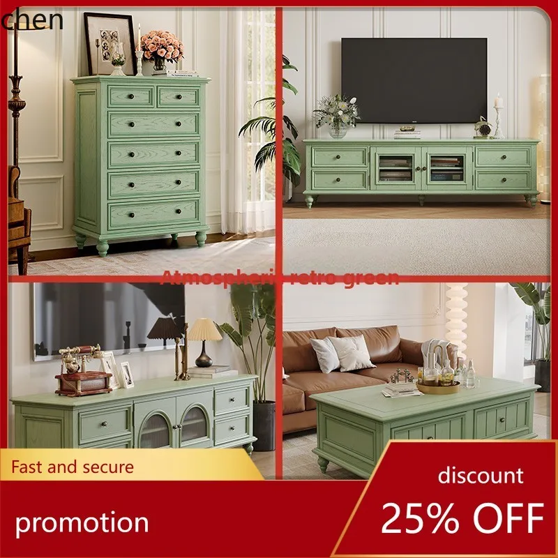 

HT Vintage Green Series Solid Wood Furniture Collection Living Room TV Cabinet Coffee Table Sideboard