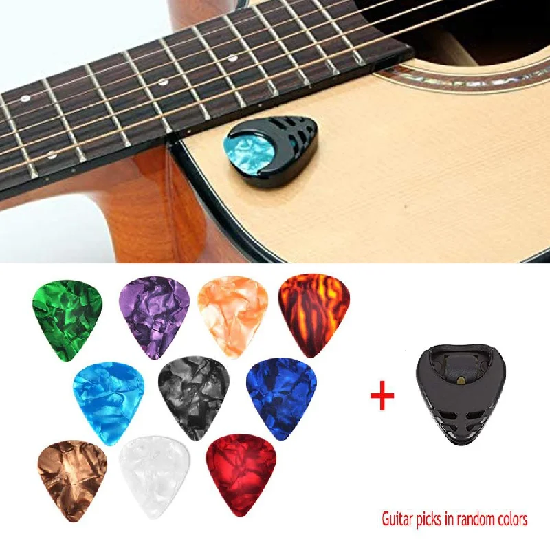 (Random Color) 10/50Pcs Guitar Picks & Guitar Pick Holder Set For Acoustic Guitar Electric Guitar Bass Ukulele Stick-on Holder