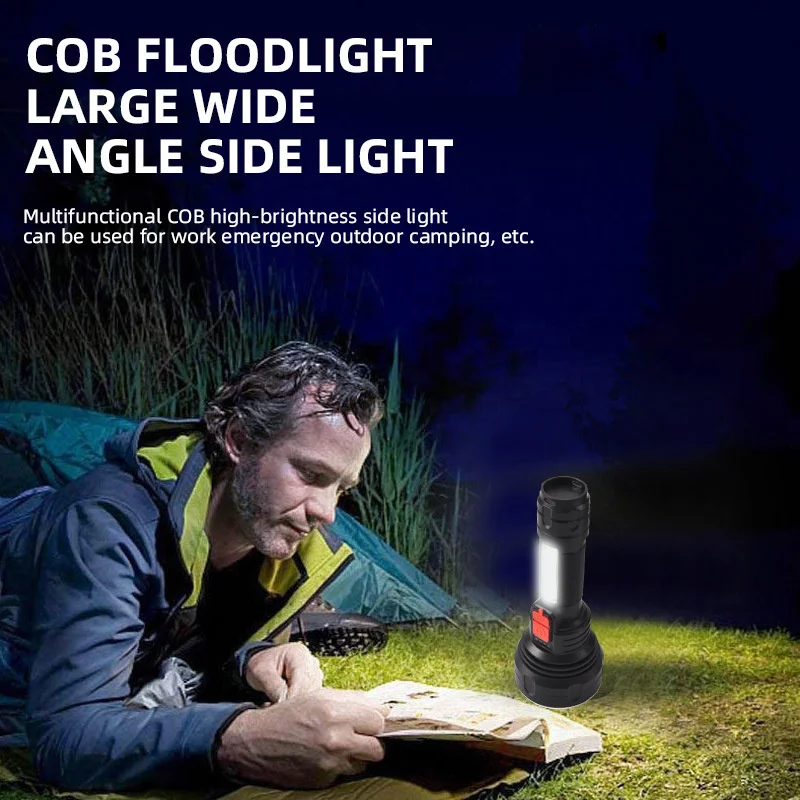 Flashlight Portable 800LM 9 LED Modes Light Flashlight Built-in 1200mAh Battery USB Rechargeable Camping Hiking Emergency Torch