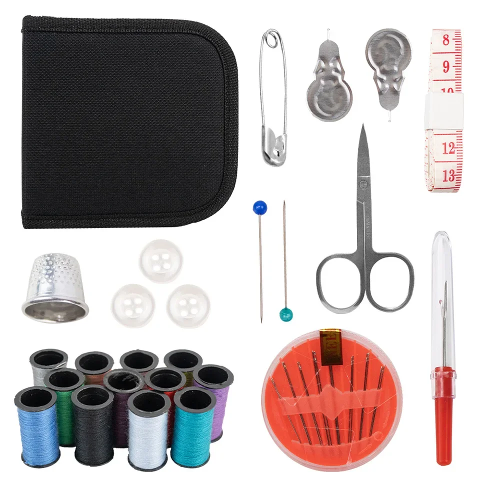 Complete Sewing Kit with Threads Needles Scissors Tape Measure Buttons Portable Travel DIY Embroidery Handwork Sewing Tool Set