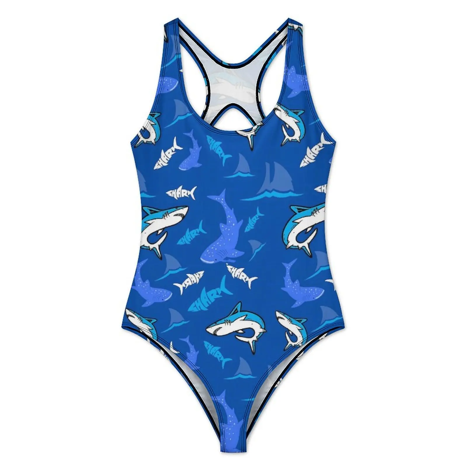 Blue Sharks Swimsuit Sexy Animal Print One-Piece Swimwear Push Up Swimsuits Stylish Holiday Pool Bathing Suits