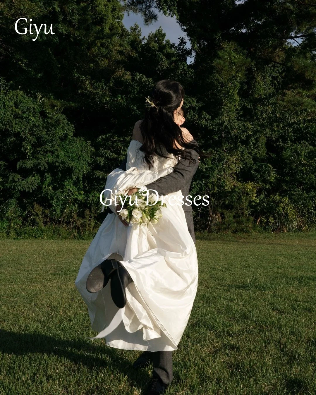 Giyu-vestidos de novia blancos elegantes, corsé con hombros descubiertos, fotografía de boda coreana, vestidos de novia formales personalizados