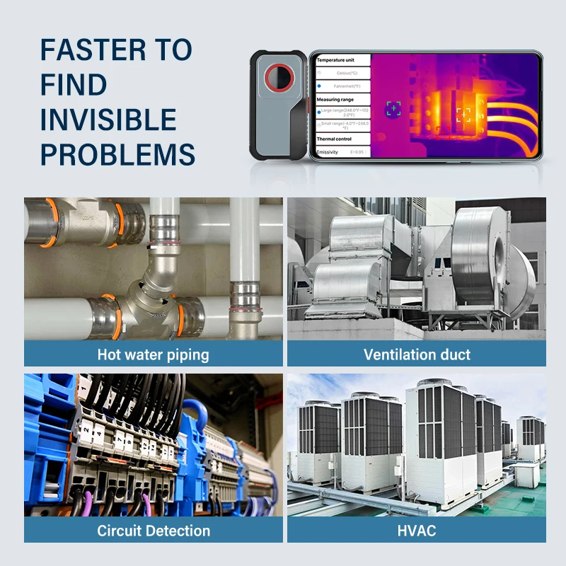 Kamera termal 256*192 piksel-20 °C ~ 550 °C, Imager termal inframerah ponsel Android tipe C untuk perbaikan listrik