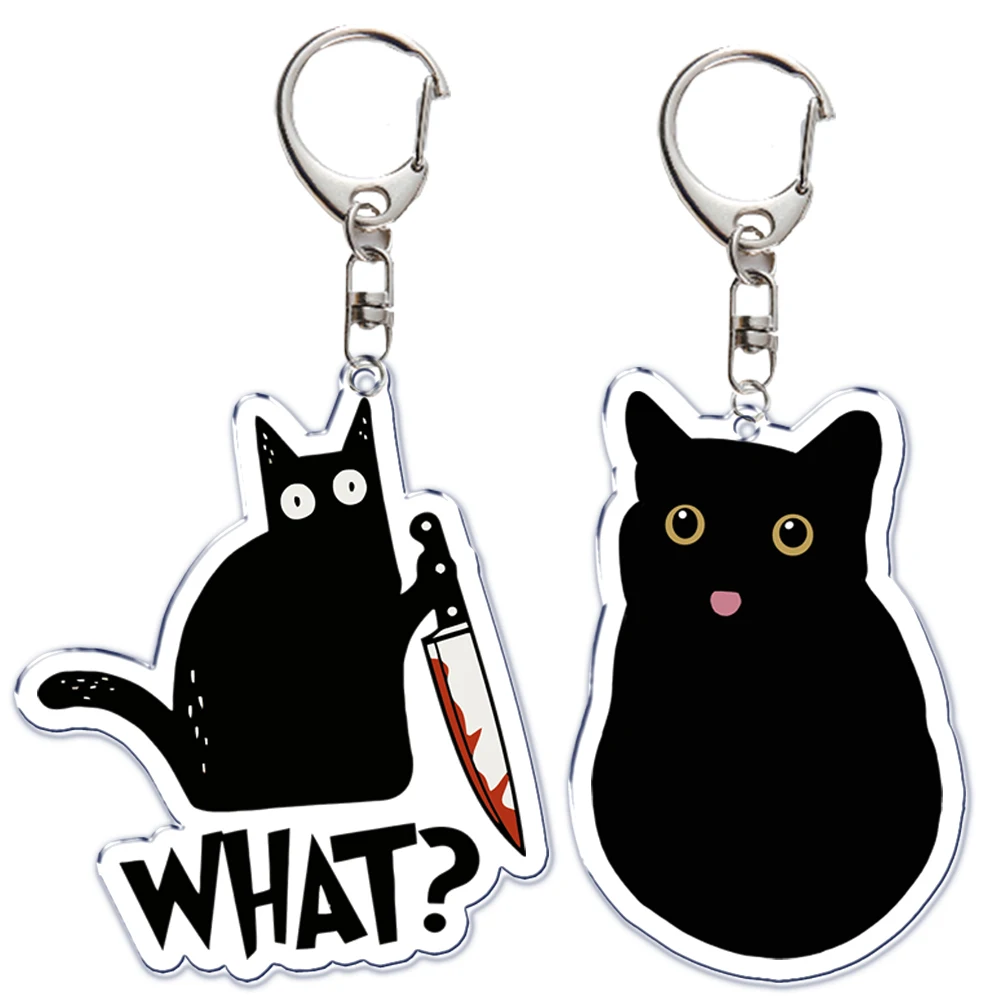 Cute Black Cat Acrylic Keychain Blep Tongue Not Talk To Me I Am Angry Keyring Key Ring Chains for Bag Pendant Aaccessories Gift