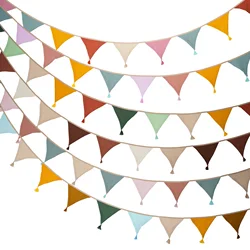 2.6M/8.5FT Nursery Fabric Bunting 10 Triangle Pennant Flags With Tassels Party Decor Banner Home Baby Shower Carnival Garland