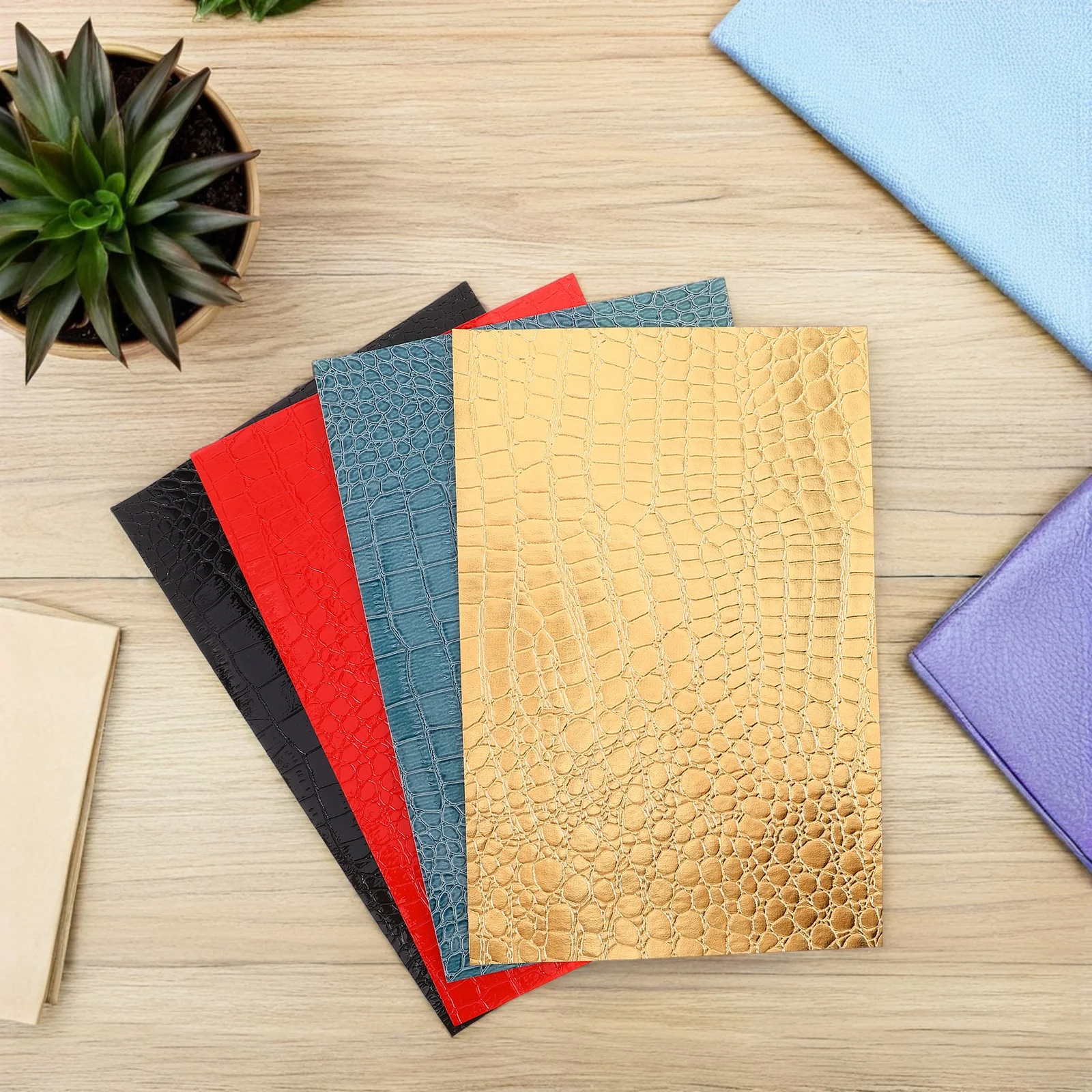 

4Pcs Artificial Embossed Fabric Faux PU Sheets 30x20cm for DIY Crafts Wallets Bags Sewing Projects Decorative Material