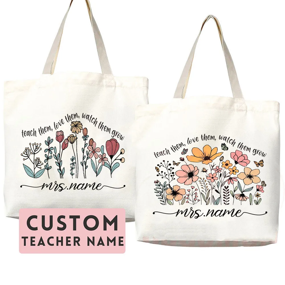 Personalized Teacher's Handbag Zipper Bag Teach Them Love Them Watch Them Grow Tote Bag Teacher Appreciation Gift