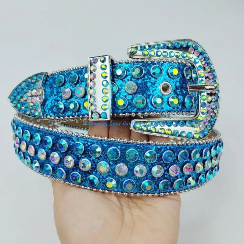 573B الحزام الأزرق حزام الخصر بلينغ حجر الراين حزام الجينز حزام الخصر حجر الراين