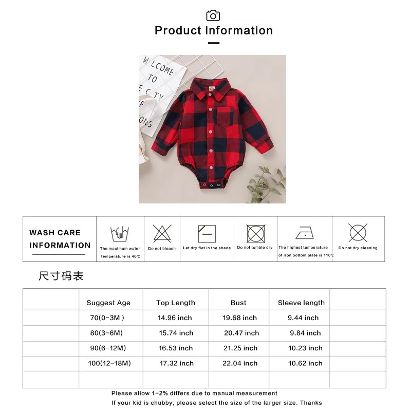 0-18 Months Newborn Baby Boy Romper Long Sleeves Red Plaid Bodysuit Spring&Autumn Fashion Jumpsuit for Infant Baby Boy Clothes