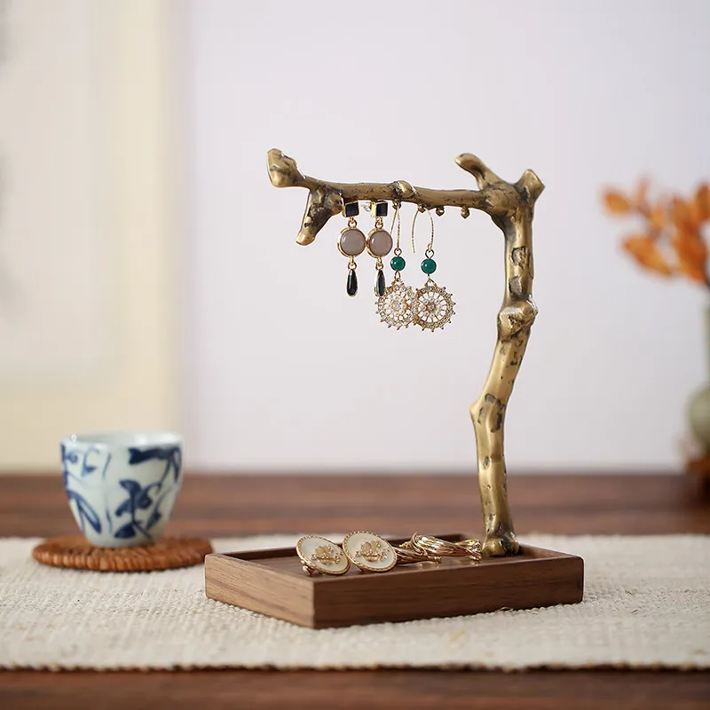 Copper Wujing New Chinese Brass Ornament Earrings Hanger Store Jewelry Creative Black Walnut High-end Simple Display Stand