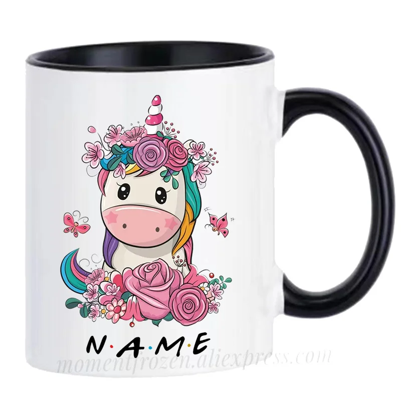 Personalized Name Unicorn Coffee Mugs Cups Ceramic Tea Teaware Tableware Coffeeware Drinkware Home Decal Students Friends Gifts