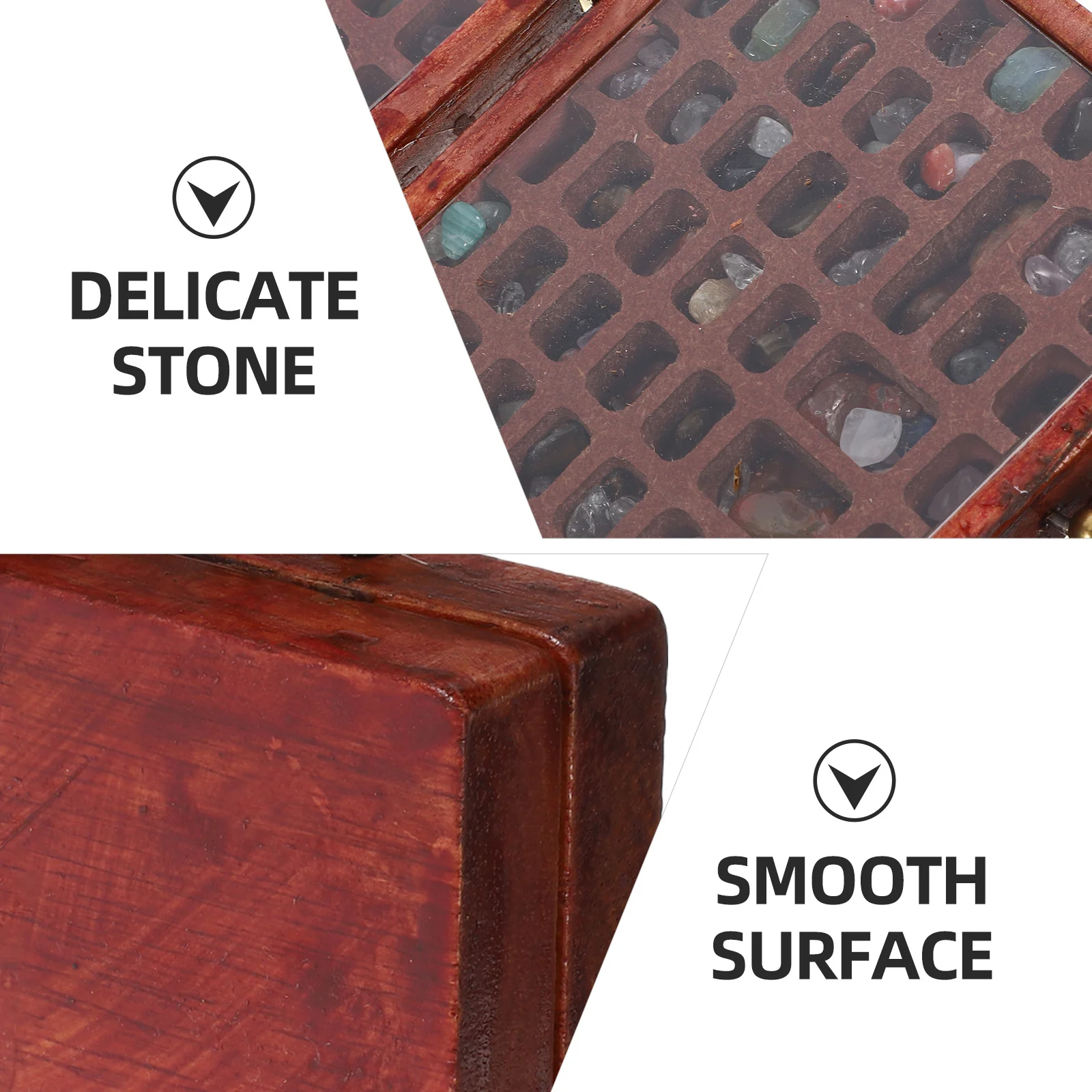 Wooden Stone Collection Box Rock Organizer Compartment Display Case for Storing and Displaying Crystals Minerals Collectibles