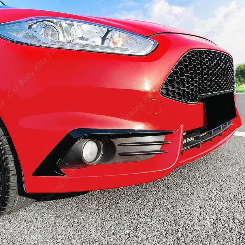 2PCS Car Front Fog Light Grille Cover For Ford Fiesta ST MK6 2012 2013-2017 Frame Eyebrow Eyelid Sticker Trim Black Tuning