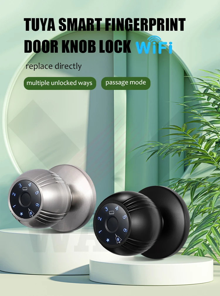 TUYA Smart Fingerprint WIFi Door knob Lock With multi Unlock by passowrd or IC card or Free TUYA APP Remotely