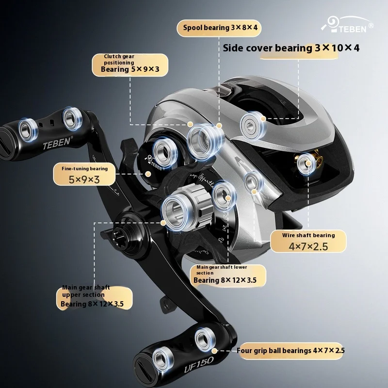 Tebenuf 150 6.2: 1 Baitcast Fishing Reels 151g Electroplated